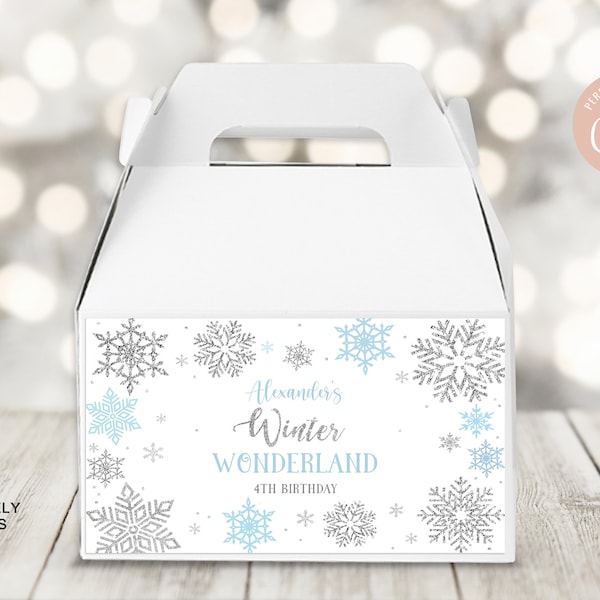 EDITABLE Winter Gable Box Label Winter Wonderland Birthday Party Gift Box Snowflakes Blue Winter Treat Box Labels PRINTABLE DOWNLOAD SWB4