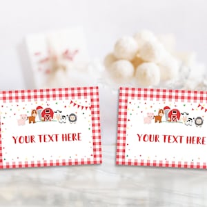 EDITABLE Farm Food Tent Labels Farm Birthday Place Cards Farm Red Gingham Animals Farm Barnyard Bash Food Labels PRINTALE DOWNLOAD FRG15