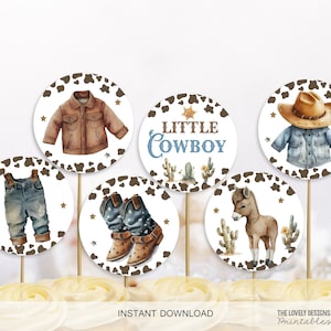 Cowboy Cupcake Toppers Cowboy Horse Circles Decor Country Western Wild Boy West Ranch Little Cowboy Baby Shower Sprinkle INSTANT DOWNLOAD