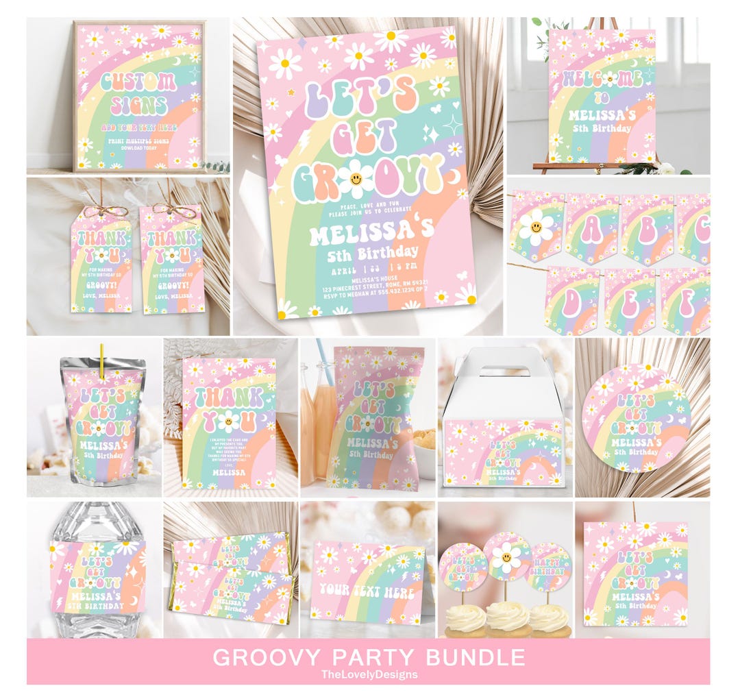 EDITABLE Let's Get Groovy Birthday Party Invitation Bundle Groovy ...