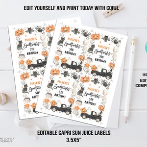 EDITABLE Halloween Juice Pouch Label Halloween Birthday Juice Bags ...