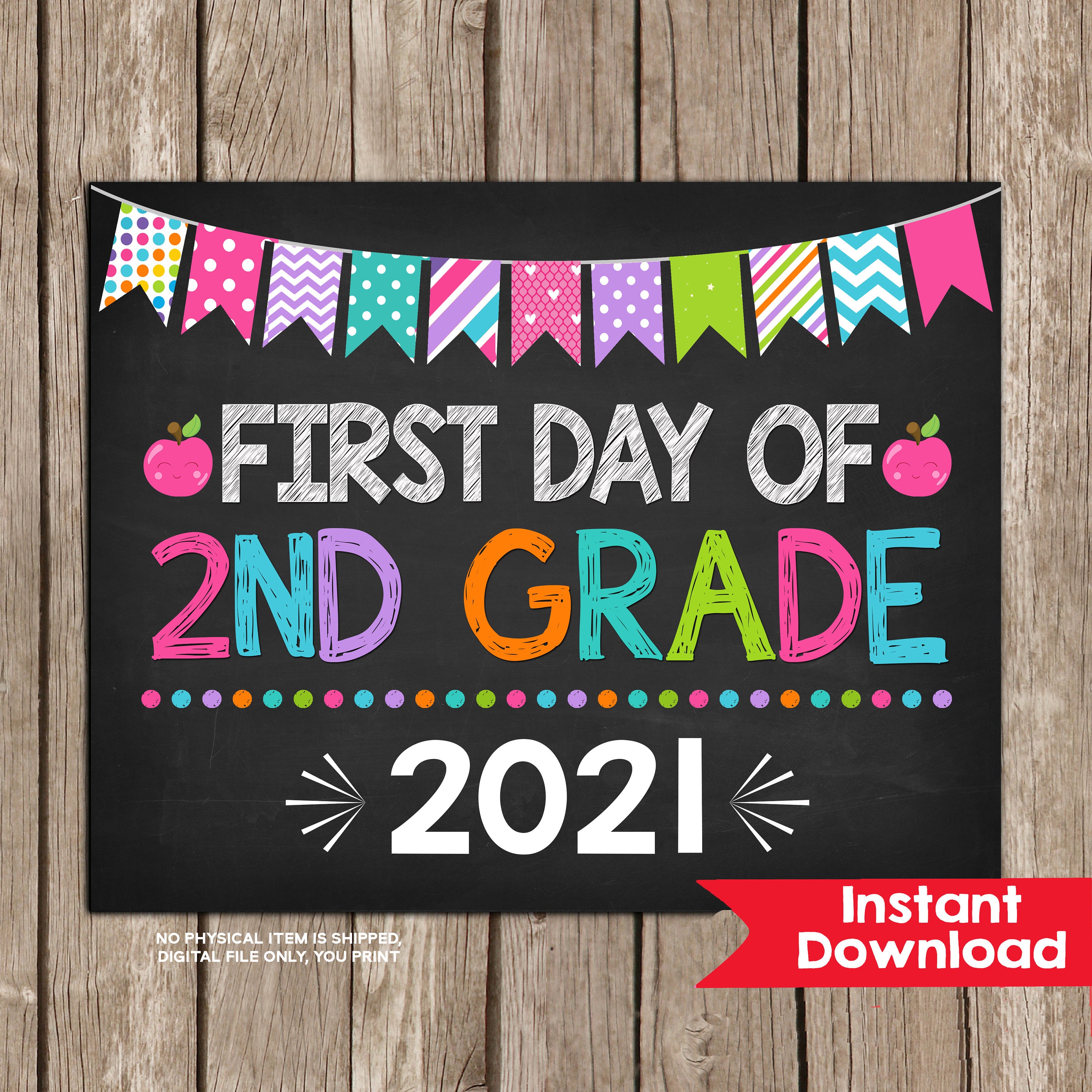 Girl First Day Of 2nd Grade Sign 8x10 Instant Download Photo Etsy