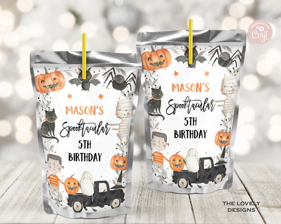 EDITABLE Halloween Juice Pouch Label Halloween Birthday Juice - Etsy