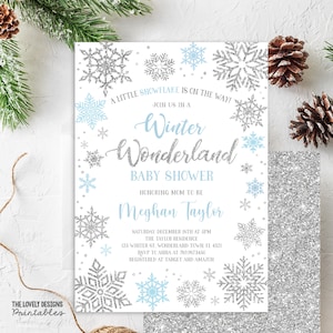 EDITABLE Winter Wonderland Baby Shower Invitation Blue & Silver Winter Invitation a Little Snowflake is on the Way PRINTABLE DOWNLOAD SWB4