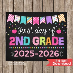 Girl First Day of 2nd Grade Sign First Day of Second Grade Sign Printable Back to School Sign First Day of School  Instant Download