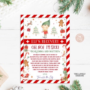 EDITABLE Carta de recuperación de elfos Elfo tocado Elfo perdido Magia Elfo rojo Chico Estoy enfermo Carta Polvo de tu elfo Carta de Navidad DESCARGA IMPRIMIBLE