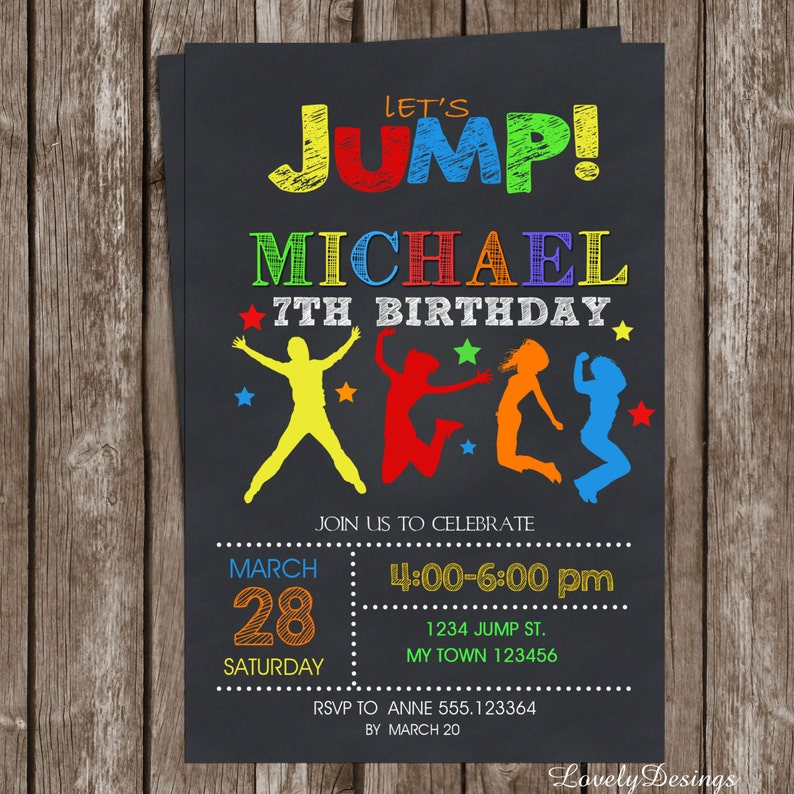 Jump Invitation Birthday Printable Trampoline Invitation Etsy