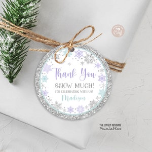 EDITABLE Snowflakes Gift Tag 2" Winter Snow Much Circle Round Tag Birthday Snowflakes Purple Teal Baby Shower Tag PRINTABLE DOWNLOAD TP8