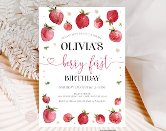 Editable Strawberry Invitation Strawberry Invitation Summer Pool Party Birthday Berry Sweet Birthday Invitation PRINTABLE DOWNLOAD STB2