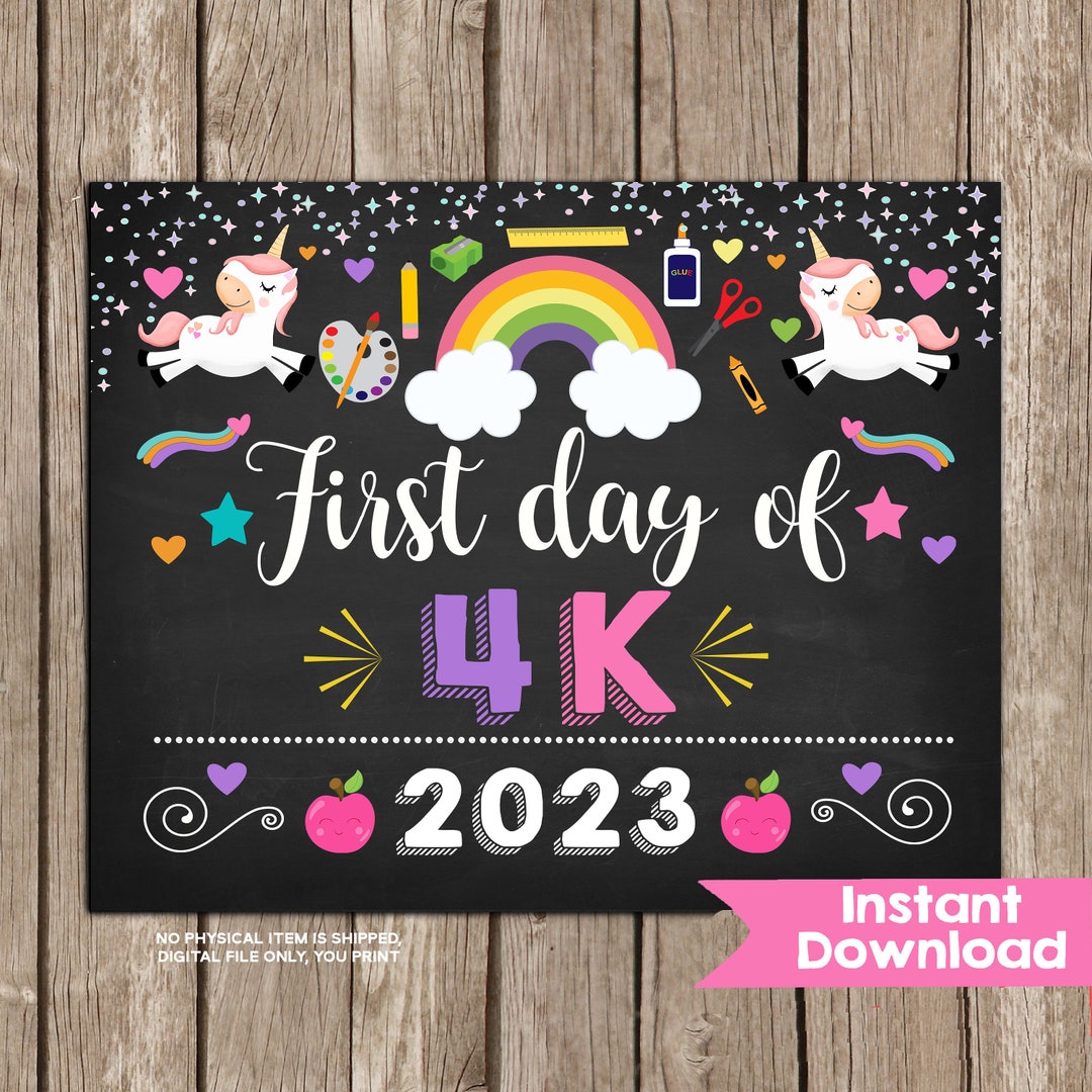 Unicorn First Day of 4K Sign Girl First Day of 4 K Sign INSTANT ...