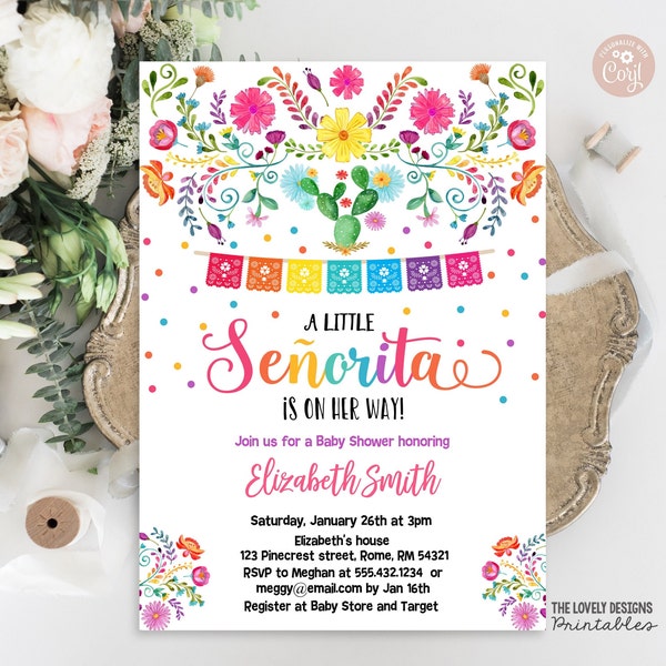 Eine kleine Señorita ist auf ihrem Weg Fiesta Baby Shower EDITIERBARE Einladung Fiesta Mexikanische Cinco de Mayo Party DRUCKBARE DOWNLOAD