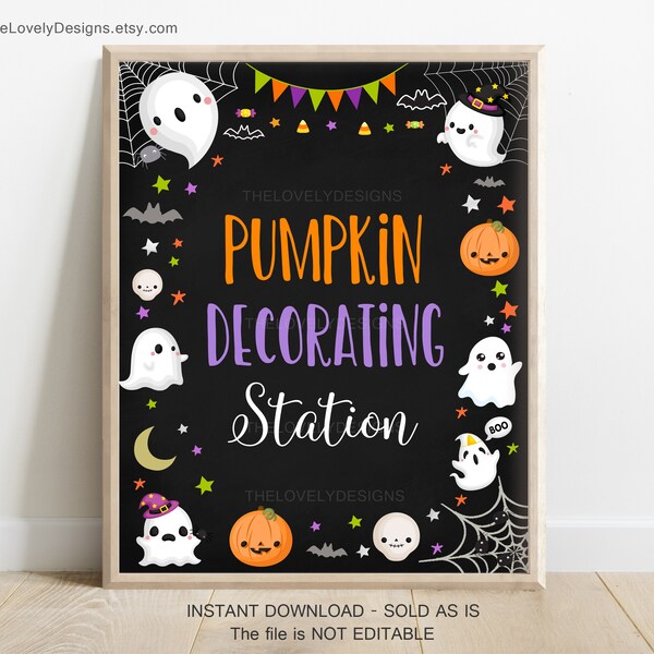 Halloween Pumpkin Decorating Station Sign Halloween Chalkboard Spooky Cute Ghost Spooktacular Party Trick or Treat INSTANT DOWNLOAD CG1