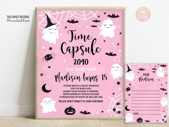 EDITABLE Halloween Time Capsule Sign Matching Note Card - Etsy