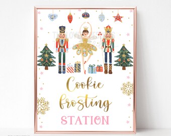 Cookie Frosting Station Sign Nutcracker Birthday Decor Sugar Plum Fairy Pink Nutcracker Ballet Sign Christmas Printable INSTANT DOWNLOAD