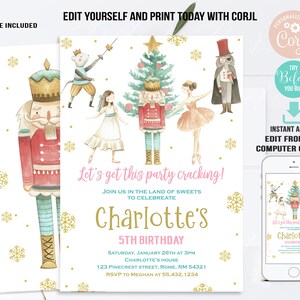 EDITABLE Nutcracker Birthday Invitation Nutcracker Watercolor Sugar ...