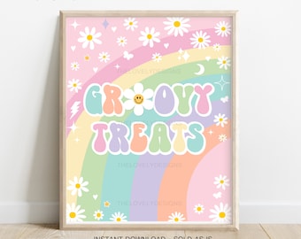 Daisy Groovy Birthday Party Groovy Treats Sign Groovy Rainbow Pink Purple Mint Retro Hippie 70's Festival Vibes Party INSTANT DOWNLOAD GRP8