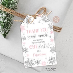 EDITABLE Winter ONEderland Favor Tag Winter Birthday Gift Tag Snowflakes Pink Silver Winter Wonderland Snow Much Tag PRINTABLE DOWNLOAD SWP2