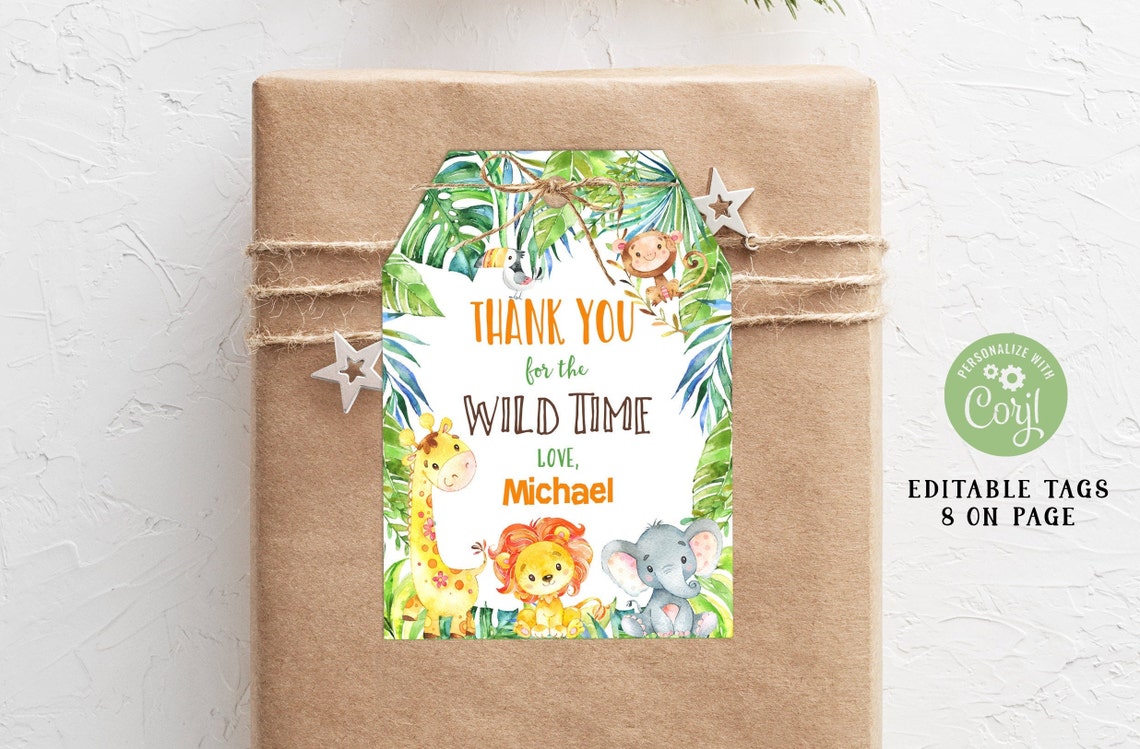 EDITABLE Safari Gift Tag Jungle Gift Tag Jungle Favor Tag Etsy