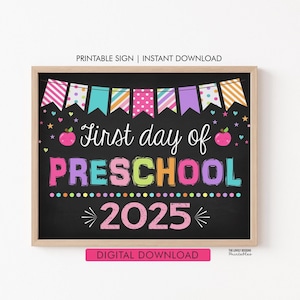 Teken eerste dag van de kleuterschool: schoolbordfotoprop (afdrukbare digitale download 8 x 10&quot; jpeg en pdf)