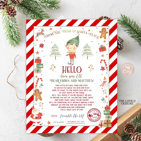 BEWERKBARE Elf eerste aankomst brief Eerste keer Elf Boy aankomst brief Return Elf Letters Santa's Christmas Red Elf Ik ben terug AFDRUKBARE DOWNLOAD