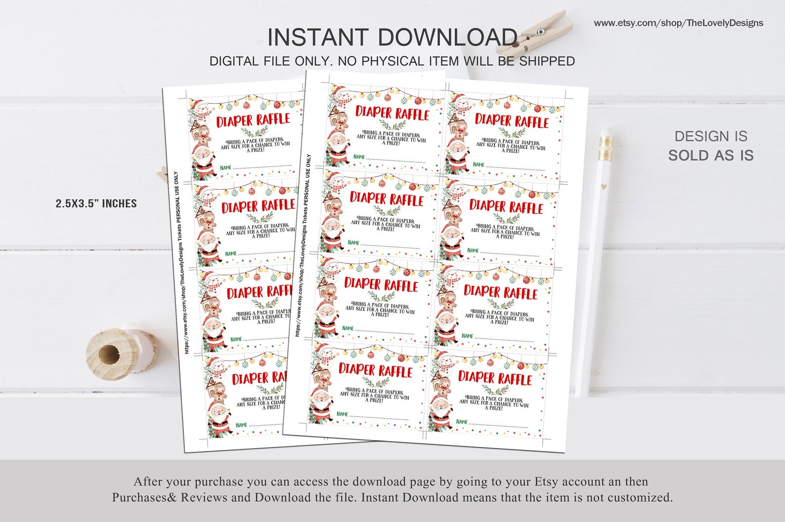 Santa Clause Raffle Diaper Raffle Tickets Christmas Baby Shower Cute Santa Clause Kids ...