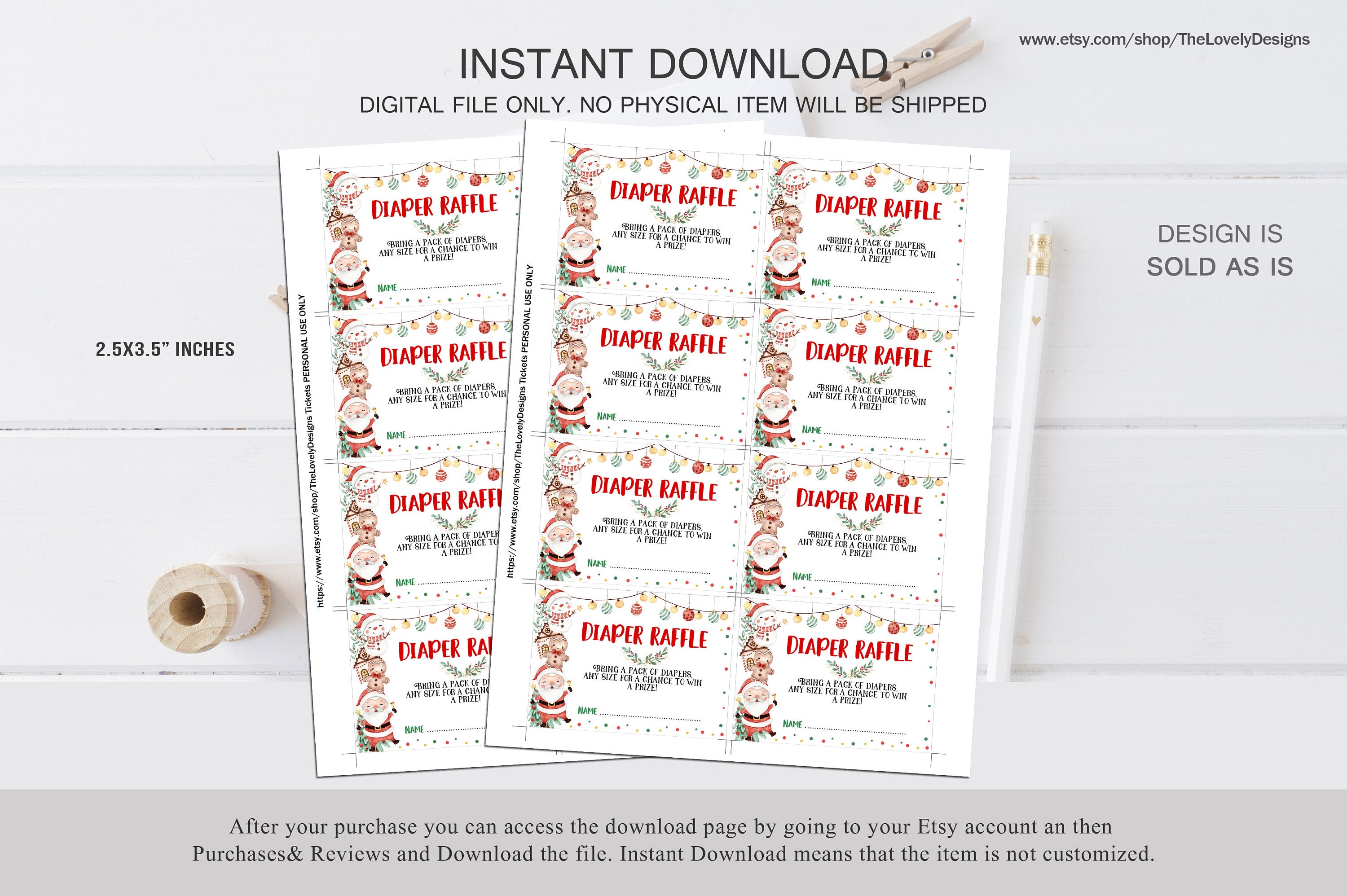 Santa Images Raffle Diaper Raffle Tickets Christmas Baby Shower Cute Santa Clause Kids ...