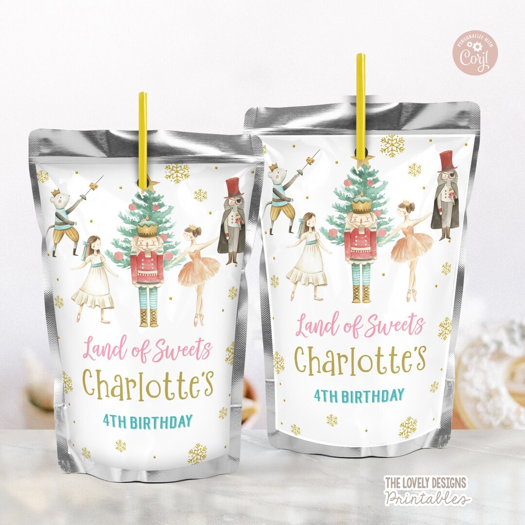 EDITABLE Nutcracker Juice Pouch Label Land of Sweets Sugar Etsy