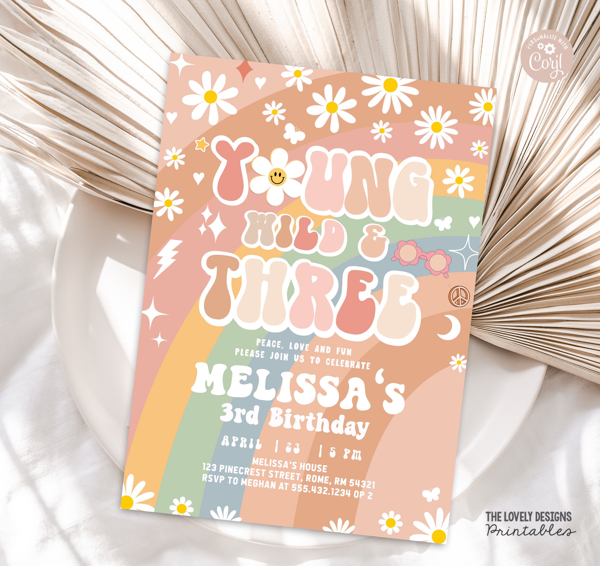 Editable Groovy Young Wild and Three 3rd Birthday Invite -  Norway