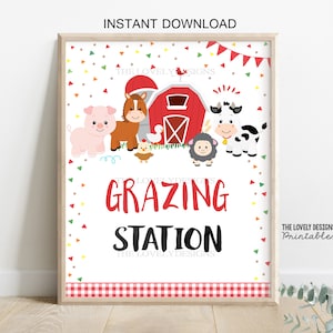 Farm Grazing Station Sign: Barnyard Animals Birthday Decor (Digital Download)