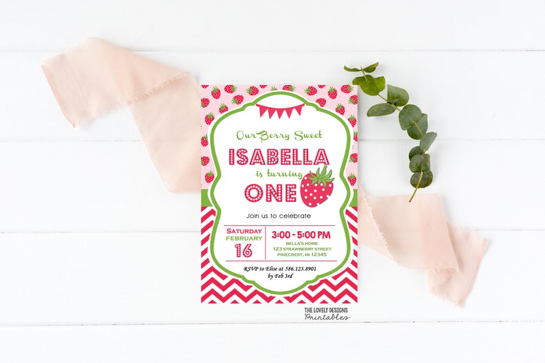 Summer Invitation Strawberry Birthday Party Printable Chevron Strawberry Invitation Strawberries
