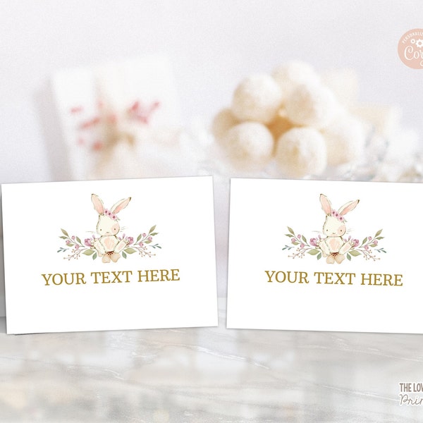 EDITABLE Food Tent Label Bunny Place Cards Bunny Birthday Pink Floral Spring Rabbit Easter Bunny Baby Shower Label PRINTABLE DOWNLOAD SBF7