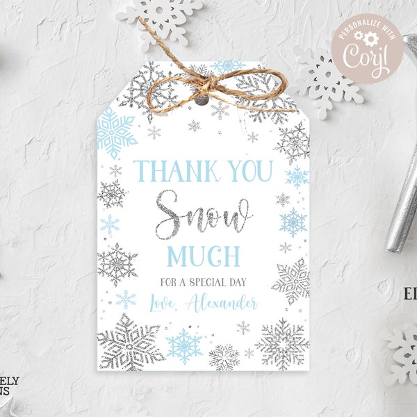 EDITABLE Winter Favor Tag Winter Snow Much Gift Tag Winter Birthday Snowflakes Blue and Silver Winter Wonderland Tag PRINTABLE DOWNLOAD SWB4