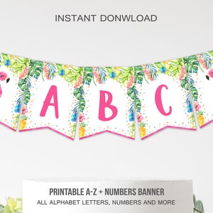 Flamingo Banner Flamingo Birthday A-Z Alphabet Numbers Custom Banner Flamingo Tropical Pool Party Banner Printable INSTANT DOWNLOAD