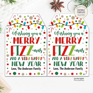 Merry Fizz-Mas Gift Tag Holidays Christmas Fizzmas Holiday Appreciation Teacher Co-Worker Staff Wine Bath Bomb Salts Spa Soak Editable Tag