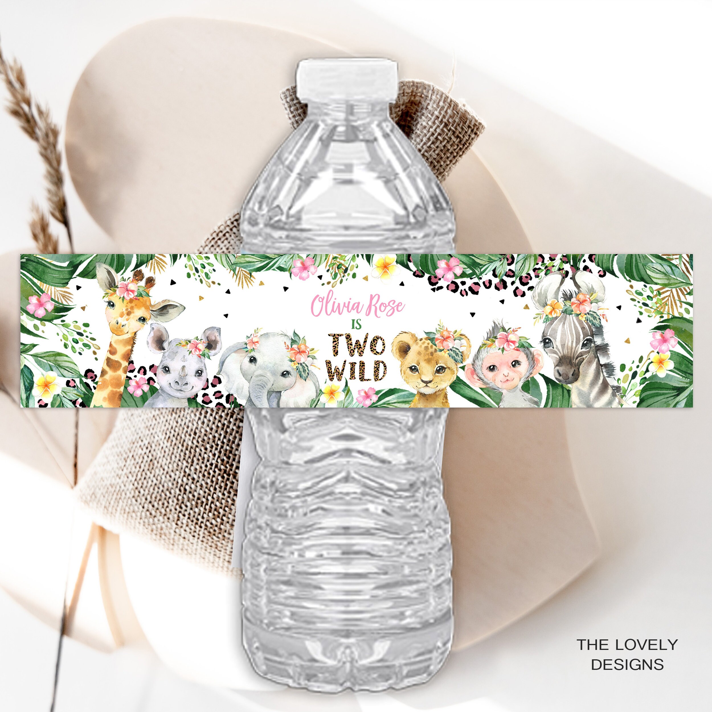 Editable TWO Wild Leopard Print Bottle Label Girl Birthday Born Two ...
