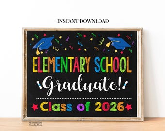 Teken basisschool AFSTUDEREN, basisschool afgestudeerd, teken laatste dag van 5e leerjaar, Instant Download, Foto Prop, Afdrukbaar bestand