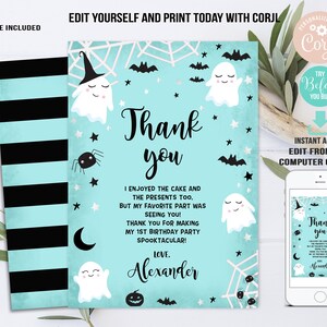 EDITABLE Halloween Thank You Card Halloween Birthday Cute Spooky Ghost ...