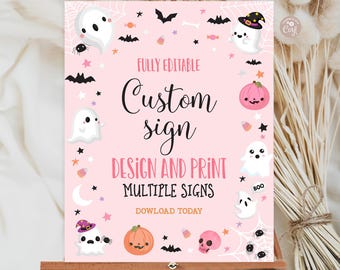 Custom Sign Fully Editable Halloween Birthday Sign Decor Spooky Cute Ghost Pink Spooktacular Party Halloween Sign PRINTABLE DOWNLOAD PCG1