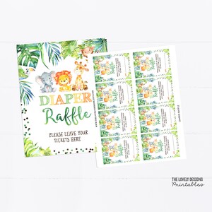 Jungle Diaper Raffle Sign and Tickets, Jungle Gold Baby Shower, Safari ...