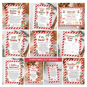 Pode incluir: Um pacote de imprimíveis de duendes de Natal com 10 designs diferentes. Os designs incluem uma carta do Papai Noel, um cartão de relatório de duendes, um certificado de lista de bons, regras de duendes, uma carta do duende, uma lista de desejos de Natal, uma carta de recuperação de duendes, uma placa de leite e biscoitos, uma placa de comida mágica para renas e uma carta de despedida do duende. Os designs estão todos em uma borda listrada vermelha e branca com uma ilustração de duende de aquarela.