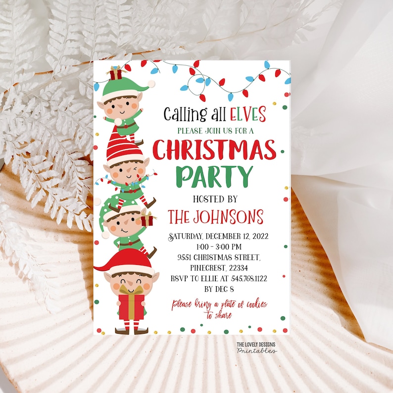 Editable Christmas Party Invitation Cute Elves Kids Party Elf - Etsy