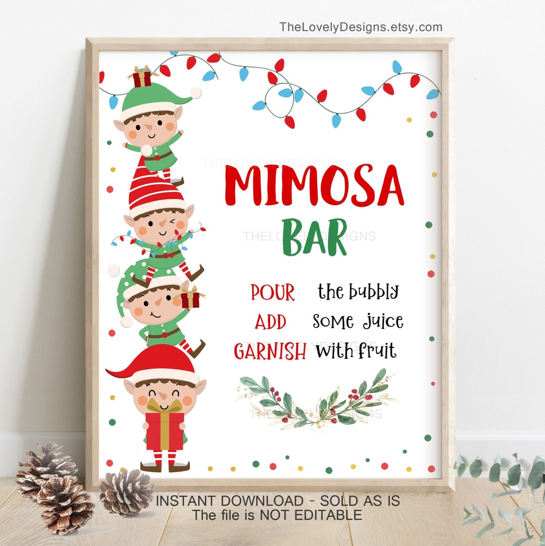 Elf Rave Sign Elf Mimosa Bar Sign Cute Elves Sign Kids Party Elf Holiday Party Sign ...