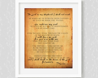 Psalm 23 Scripture Art Print: The Lord Is My Shepherd (Instant Download)