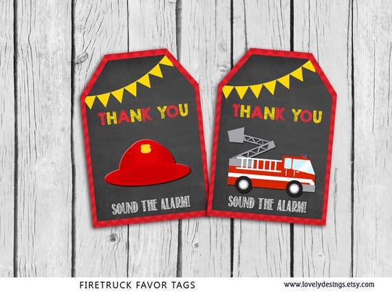 Fire Truck Favor Tags Chalkboard Fire Truck Gift Favors | Etsy