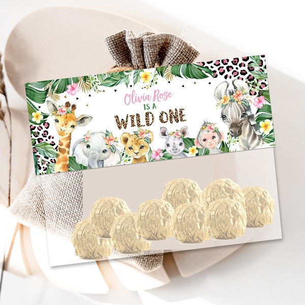 EDITABLE Wild One Treat Bag Topper Leopard Print 1st Birthday Label Girl Wild Safari Animals Candy Bag Topper PRINTABLE DOWNLOAD JLP3