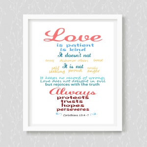 Corinthians 13:4-7, Love is,Scripture,Bible Verse Art,Christian Decor,Bible Passage,Instant Download,the Lord Is My Shepherd,hand lettered