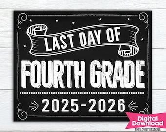 Letrero de último día de 4.º GRADO (DESCARGA INSTANTÁNEA), Letrero de último día de 4.º grado (Accesorio fotográfico), Letrero de último día de clases (Pizarra), Imprimible digitalmente