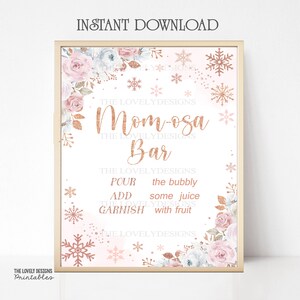 Winter Mom-osa Bar Sign: Rose Gold Snowflakes (Digital Download)