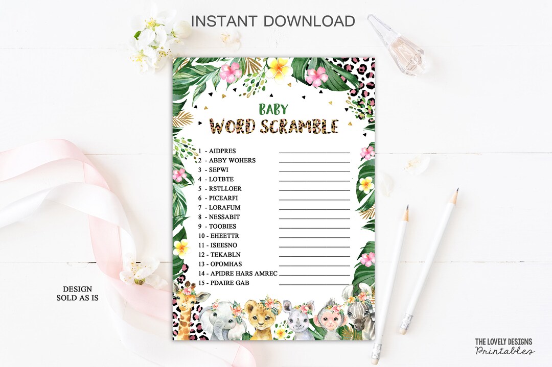 Jungle Baby Word Scramble Game Jungle Girl Leopard Print Baby Shower