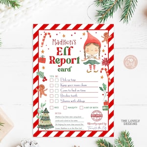 Libreta de calificaciones de elfo editable Libreta de calificaciones oficial de elfo navideño Plantilla de niña elfo de Papá Noel Actividad de elfo verde y rojo para niños DESCARGA IMPRIMIBLE